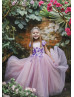 Pink Lavender Floral Cap Sleeves Flower Girl Dress